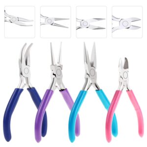jewelry pliers, shynek 4pcs jewelry making tools kit with needle nose pliers/chain nose pliers, round nose pliers, wire cutters and bent nose pliers for crafts, wire wrapping, jewelry making supplies