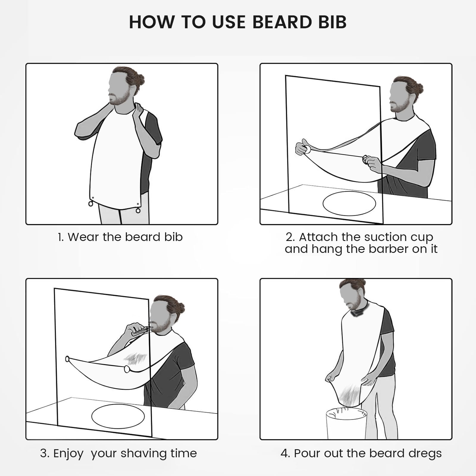 Beard Bib, Men Beard Trimming & Shaving Apron Cape Smock Catcher- Gift For Husband Father (White)