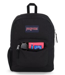 jansport cross town backpack - travel, or work bookbag with water bottle pocket, black