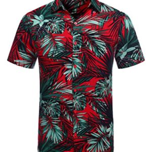 COOFANDY Men's Hawaiian Short Sleeve Shirt Aloha Print Casual Beach Shirts