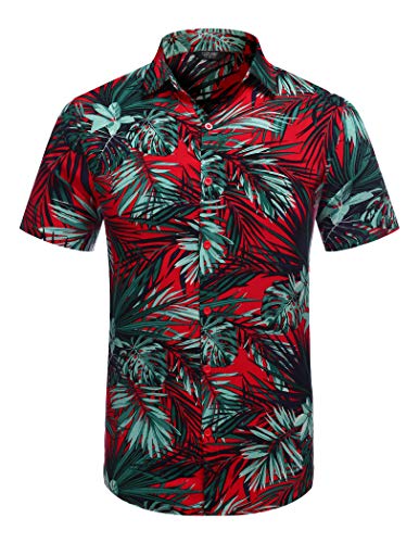 COOFANDY Men's Hawaiian Short Sleeve Shirt Aloha Print Casual Beach Shirts