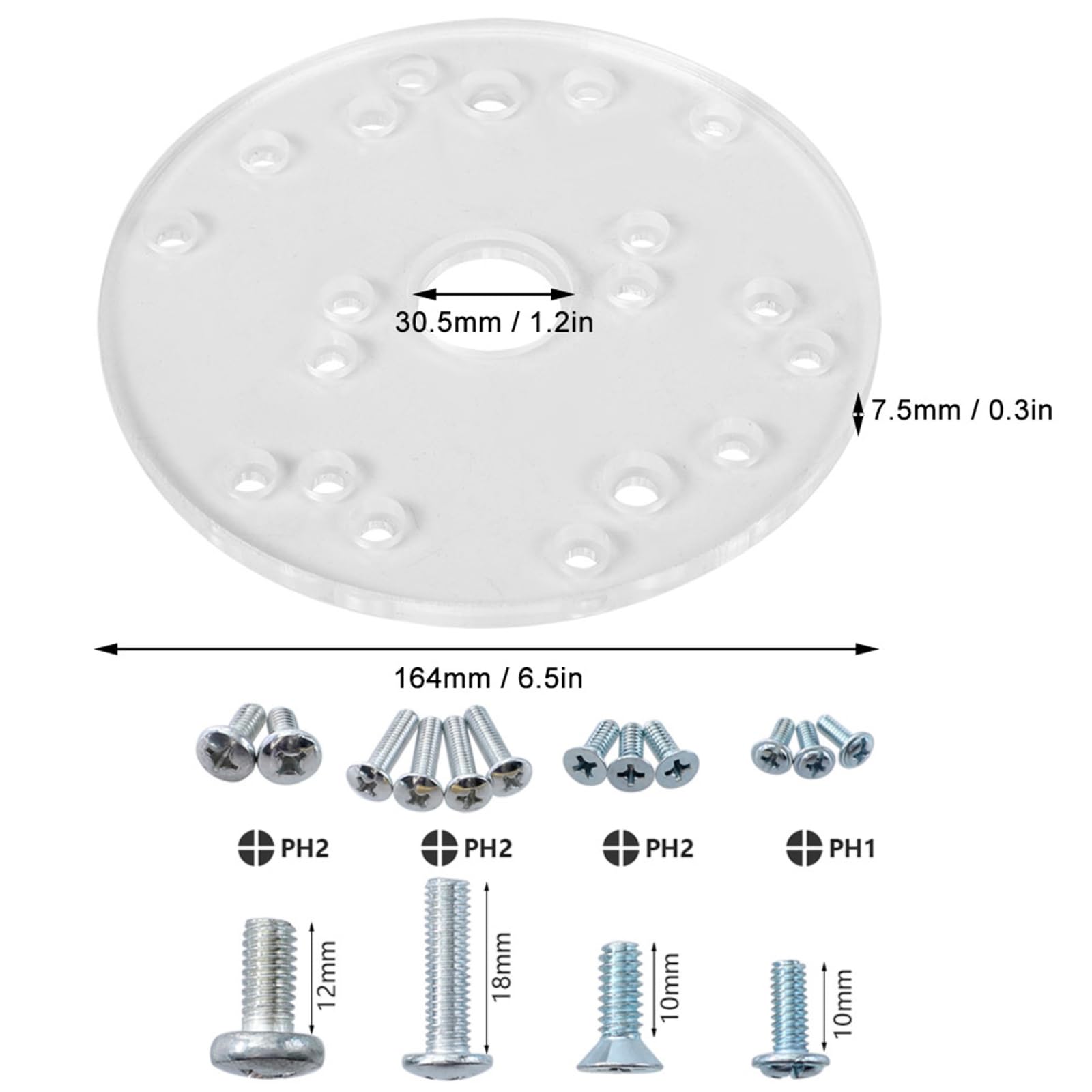 Universal Router Table Base Plate Router Acrylic Base Plate with Centering Pin Screws for Bosch Makita Ryobi