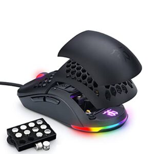 dgg st-m5 12,000 dpi rgb ambidextrous wired gaming mouse,ultralight honeycomb mouse,side wing and personalized weights design ergonomic gaming mice left handed or right handed