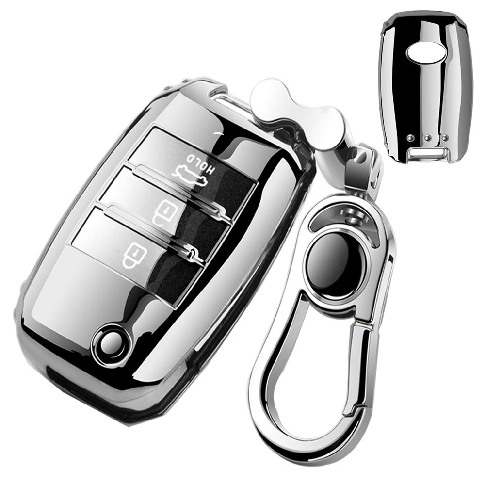 Car Key Fob Cover,Fit for Kia Folding Key Fob Optima Alloy Keychain Silver…