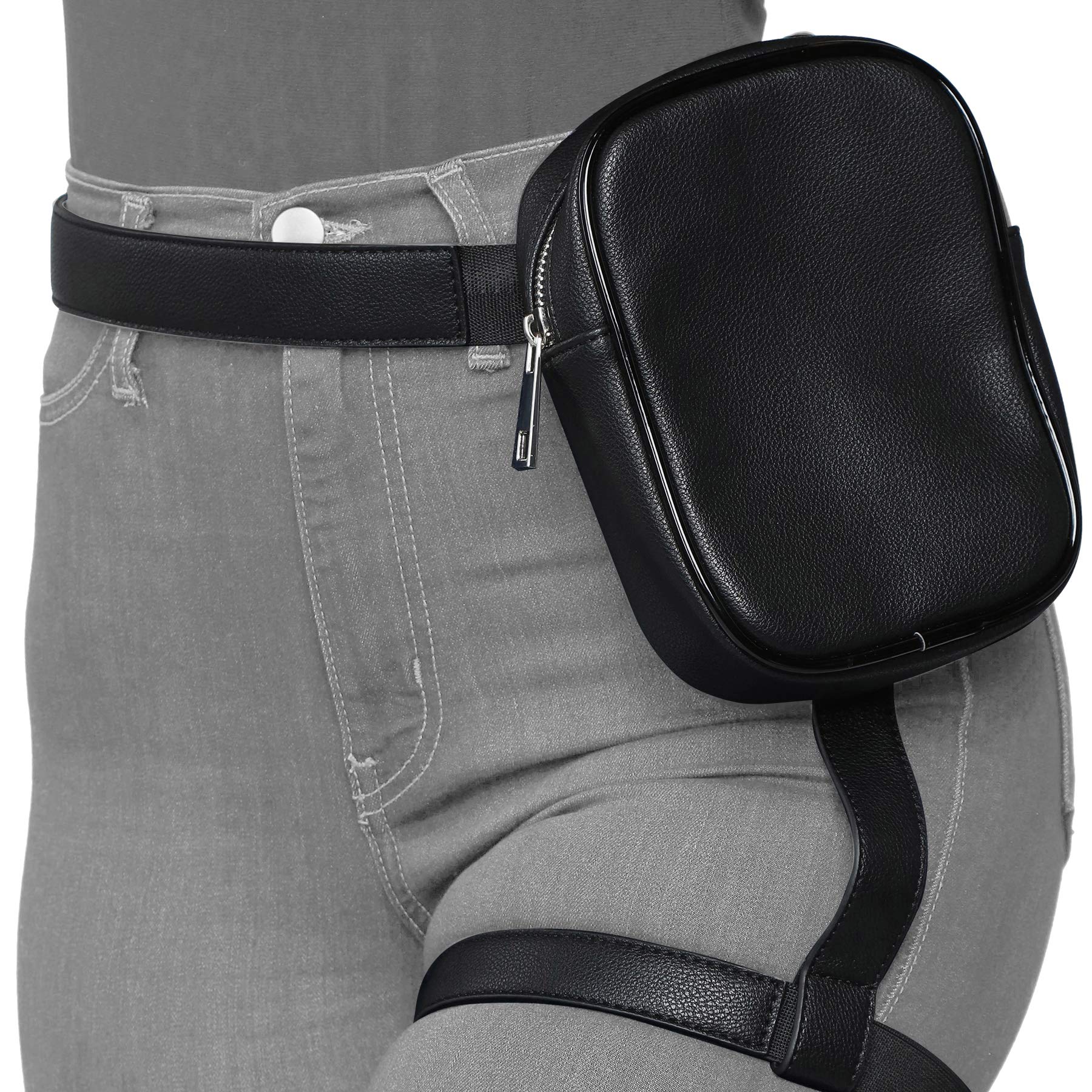 Pander Leg Bag for Women - Nova Fashion Black Leather Fanny Pack for Women (Black)