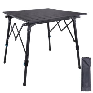 ibequem aluminum foldable table, outdoor camping table folding, portable lightweight height adjustable camping table with carry bag for indoor outdoor travel, camping party bbq backyard (black)