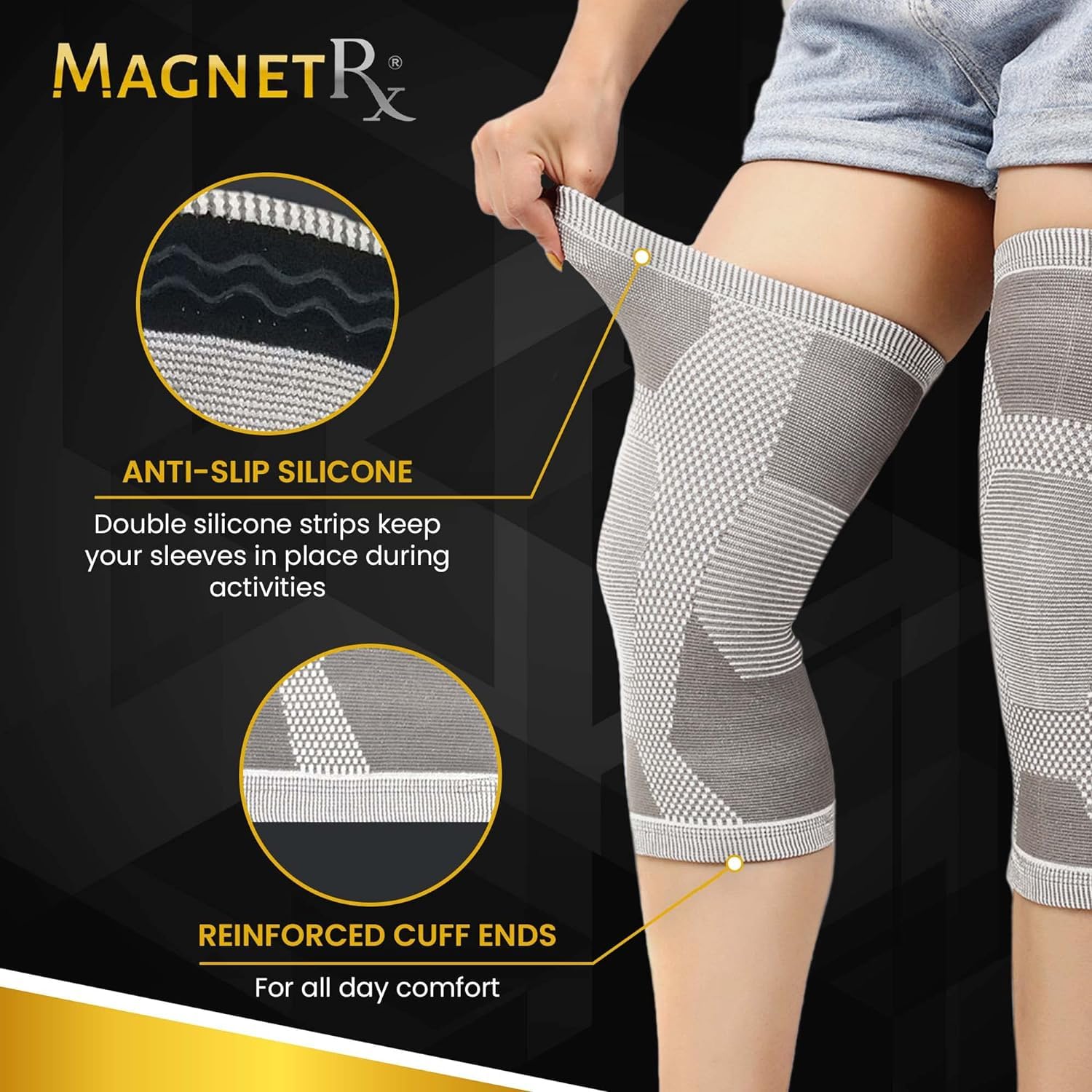 MagnetRX® Magnetic Knee Compression Sleeve - (2-Pack) Knee Support with Magnets for Knee Support & Recovery - Magnet Knee Brace Support (Medium)