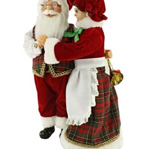 Windy Hill Collection Dancing Mr & Mrs Santa Claus Red, Green, Gold Plaid 16" Inch Standing Figurine Figure Decoration 160051