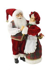 windy hill collection dancing mr & mrs santa claus red, green, gold plaid 16" inch standing figurine figure decoration 160051