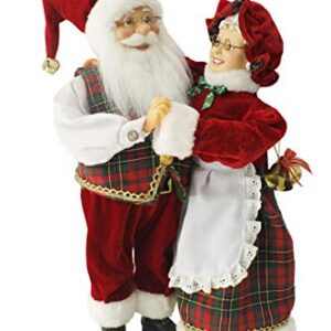 Windy Hill Collection Dancing Mr & Mrs Santa Claus Red, Green, Gold Plaid 16" Inch Standing Figurine Figure Decoration 160051