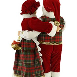 Windy Hill Collection Dancing Mr & Mrs Santa Claus Red, Green, Gold Plaid 16" Inch Standing Figurine Figure Decoration 160051