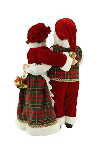 Windy Hill Collection Dancing Mr & Mrs Santa Claus Red, Green, Gold Plaid 16" Inch Standing Figurine Figure Decoration 160051