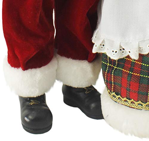 Windy Hill Collection Dancing Mr & Mrs Santa Claus Red, Green, Gold Plaid 16" Inch Standing Figurine Figure Decoration 160051