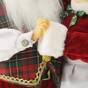 Windy Hill Collection Dancing Mr & Mrs Santa Claus Red, Green, Gold Plaid 16" Inch Standing Figurine Figure Decoration 160051