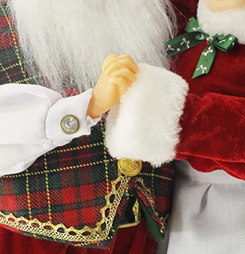 Windy Hill Collection Dancing Mr & Mrs Santa Claus Red, Green, Gold Plaid 16" Inch Standing Figurine Figure Decoration 160051