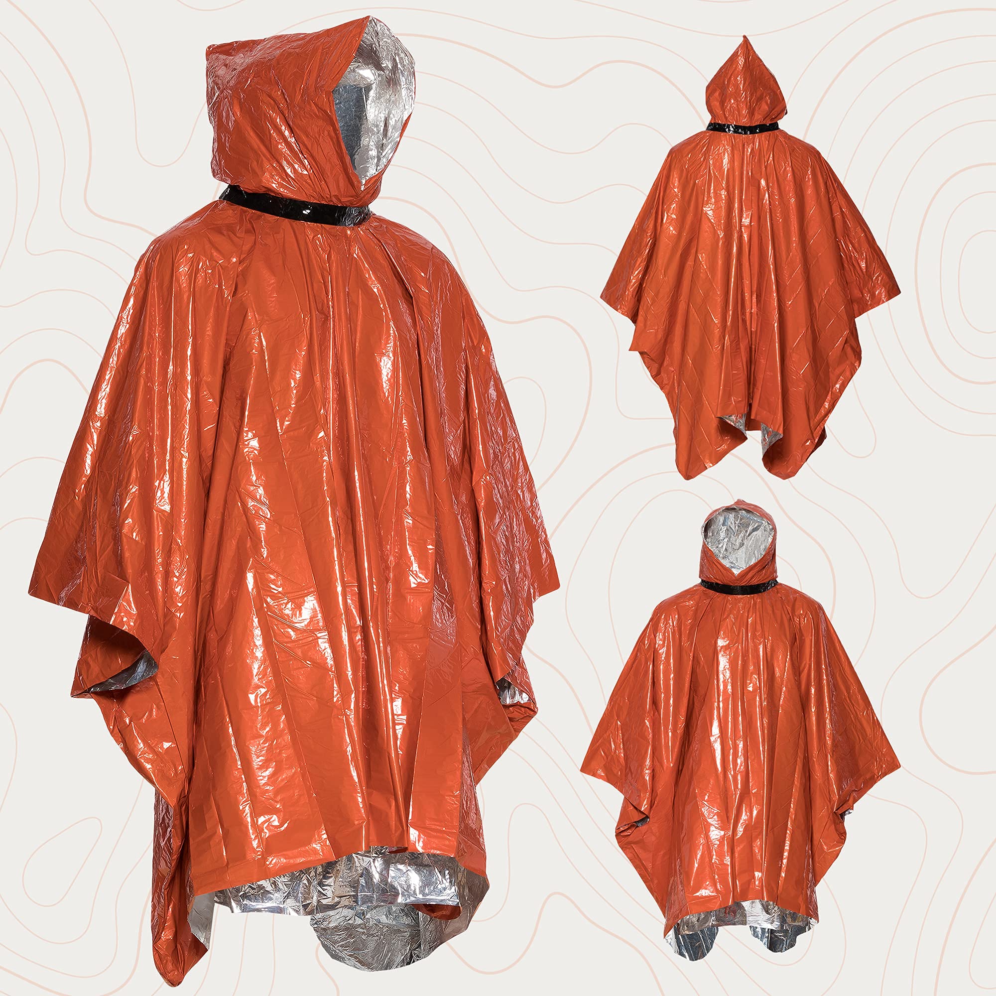 Go Time Gear Emergency Survival Life Poncho - 2 Thermal Mylar Space Blanket Rain Ponchos - Use in Camping, Hiking, Survival Gear & Bug Out Bag - Includes Survival Whistle & Paracord String (Orange)