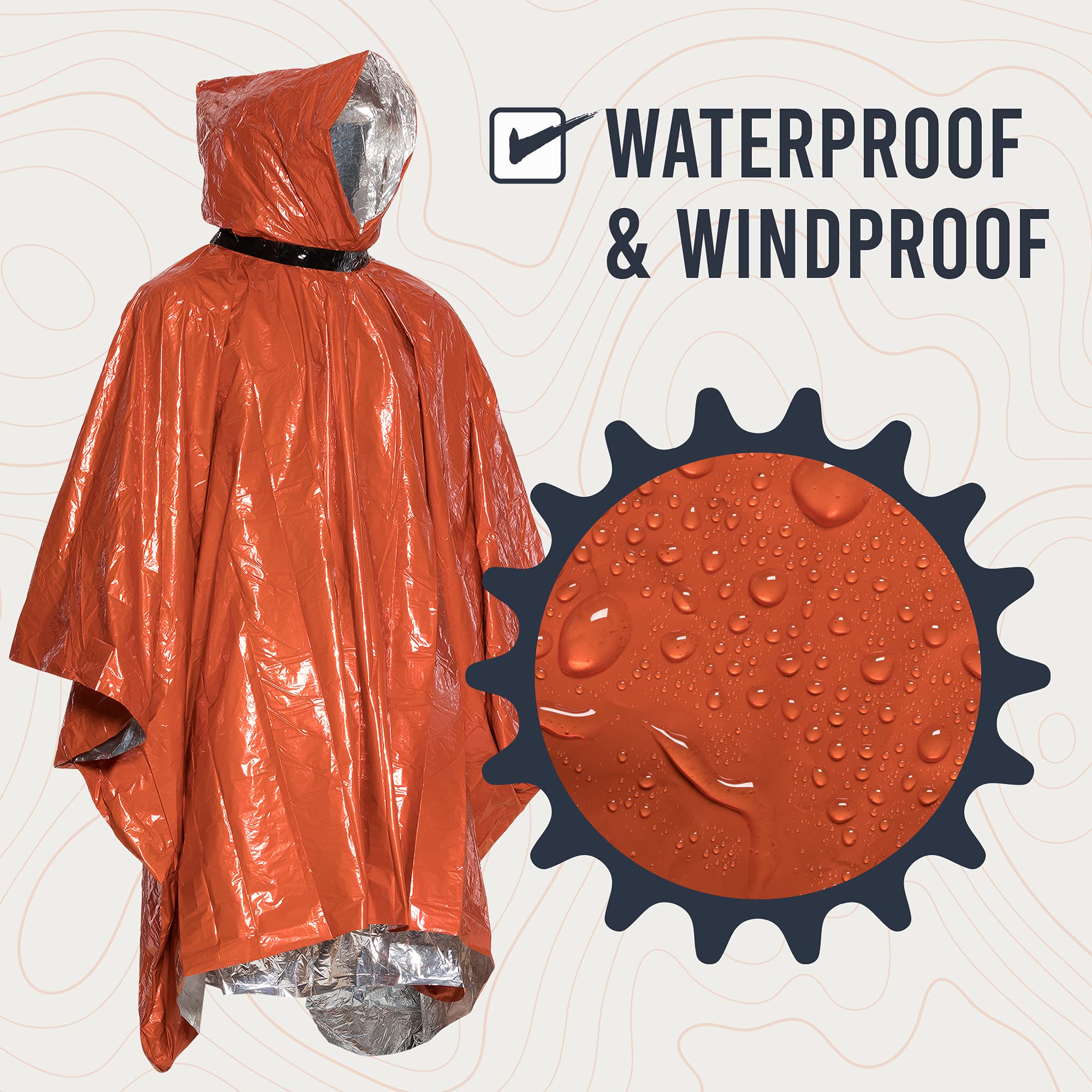 Go Time Gear Emergency Survival Life Poncho - 2 Thermal Mylar Space Blanket Rain Ponchos - Use in Camping, Hiking, Survival Gear & Bug Out Bag - Includes Survival Whistle & Paracord String (Orange)