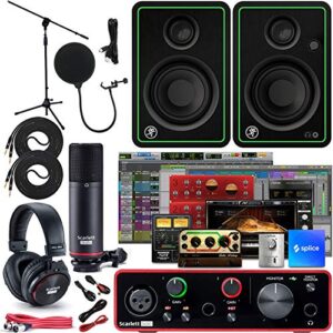 focusrite scarlett solo studio 3rd gen usb audio interface and recording bundle with monitors (pair), microphone stand, 8mm ts cable (2-pack), and pop filter (5 items)