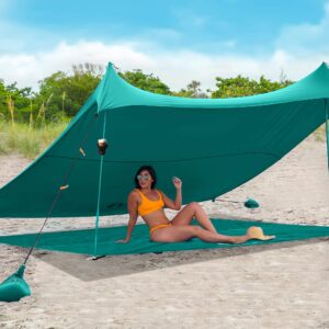 Red Suricata Family Beach Tent & Beach Canopy, Matching Sand Free Beach Mat Blanket & 2 Beverage Holders Bundle - UPF50 UV Sun Shade Shelter (Large, Turquoise)