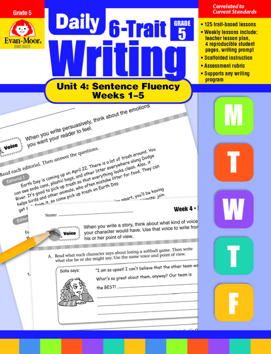 Daily 6 Trait Writing BUNDLE, Grade 5, Unit 4 SENTENCE FLUENCY, Weeks 1-5