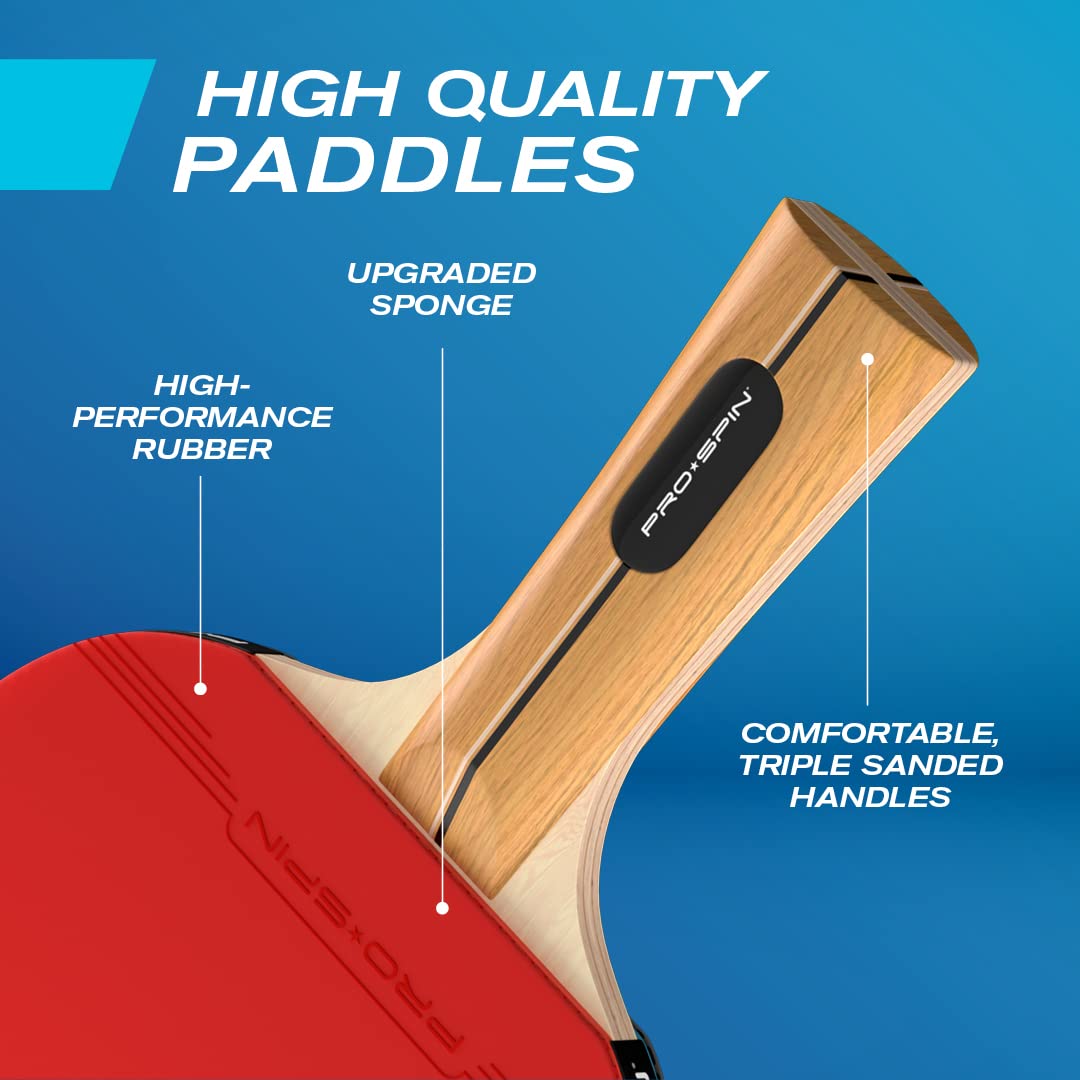 PRO-SPIN All-in-One Portable Ping Pong Paddle Set (4-Player) | Table Tennis Set | Retractable Ping Pong Net (Up to 72" Wide) | Premium Paddles | 3-Star Balls | Storage Case | Game Table | Gift