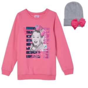 jojo siwa big girls fashion bow long sleeve sweater & hat set pink 7-8