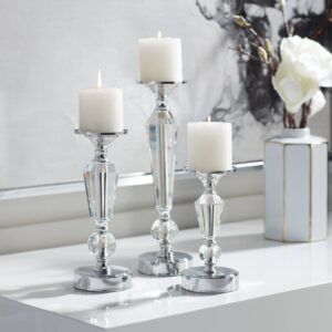 alix chrome and crystal pillar candle holders set of 3 - dahlia studios
