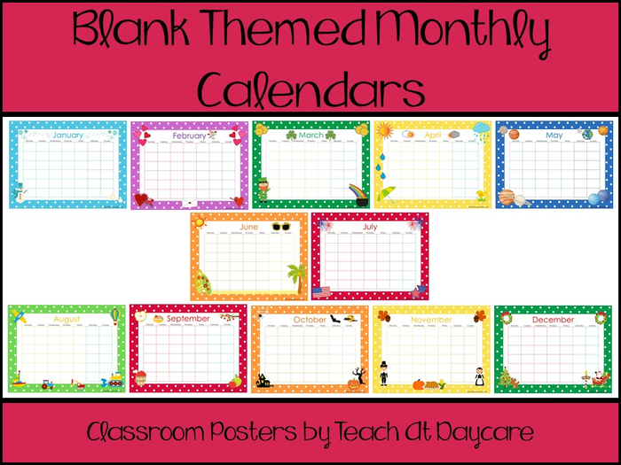 Printable Blank Themed Monthly Calendars