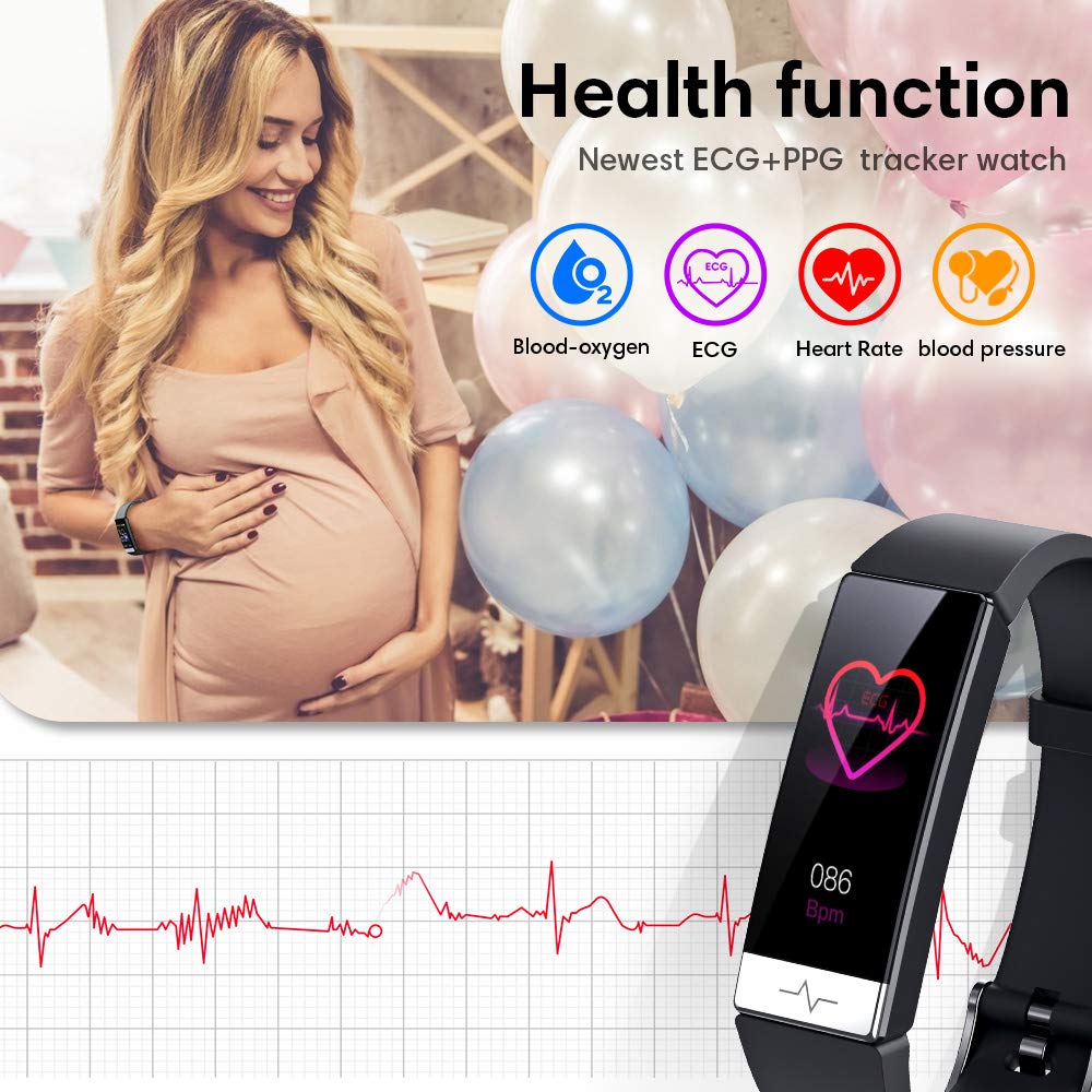 GOGUM Fitness Tracker,Heart Rate Monitor IP67 Waterproof Activity Tracker HRV Health Watch SPO2 Blood Oxygen Blood Pressure with Sleep Monitor and 11 Sport Modes for Women and Men (Black)