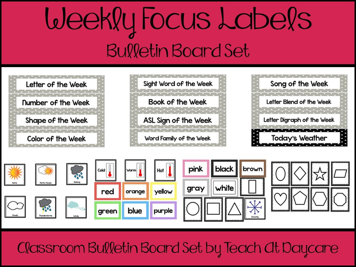 Printable Weekly Focus Labels and Bulletin Board Set