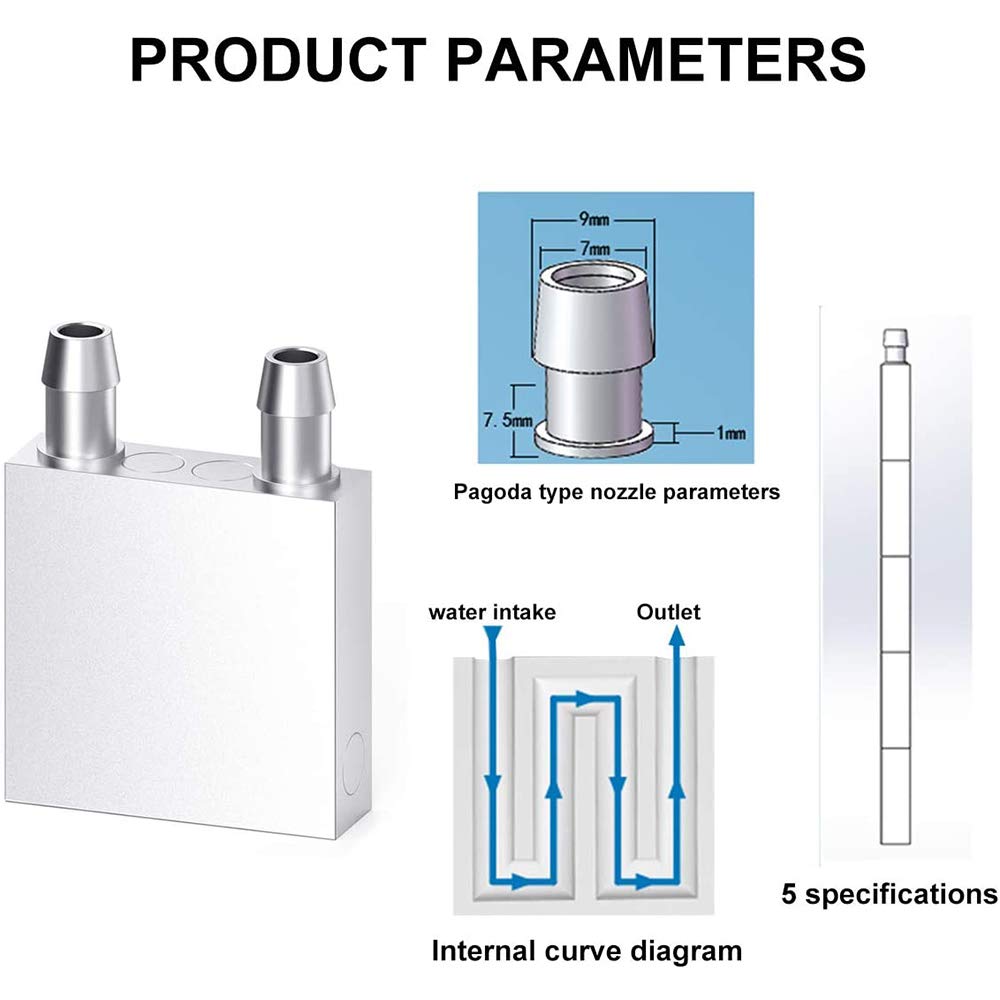 DIYhz Aluminum Water Cooling Block, Liquid Water Cooler Heat Sink System for PC Computer CPU Graphics Radiator Heatsink Endothermic Head Silver 2pcs(40mm x 40mm x 12mm)4