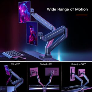 ErGear Dual Monitor Mount Stand, 26.4lbs Heavy-Duty Aluminium Monitor Arms, Gas Spring Monitor Desk Mount for Two 13-32" Flat/Curved Computer Screens with Upgrade Double Clamp Mount