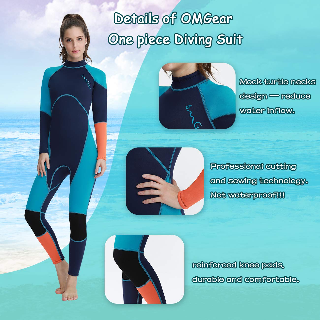 OMGear Wetsuit Men Women Youth 3mm Neoprene Full Body UV Protection One Piece Long Sleeves Scuba Diving Suits Back Zipper for Scuba Diving Surfing Snorkeling Swimming Water Sports(Green & Orange,M)