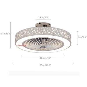 Modern LED Semi Flush Mount Light with Fan,22 Inch Ceiling fan Light with Remote Control,Hollow Shade Design,Acrylic Blades,3 Colors 3 Speeds,Enclosed Fan,Quiet Motor,Indoor Fandelier (White-22 inch)