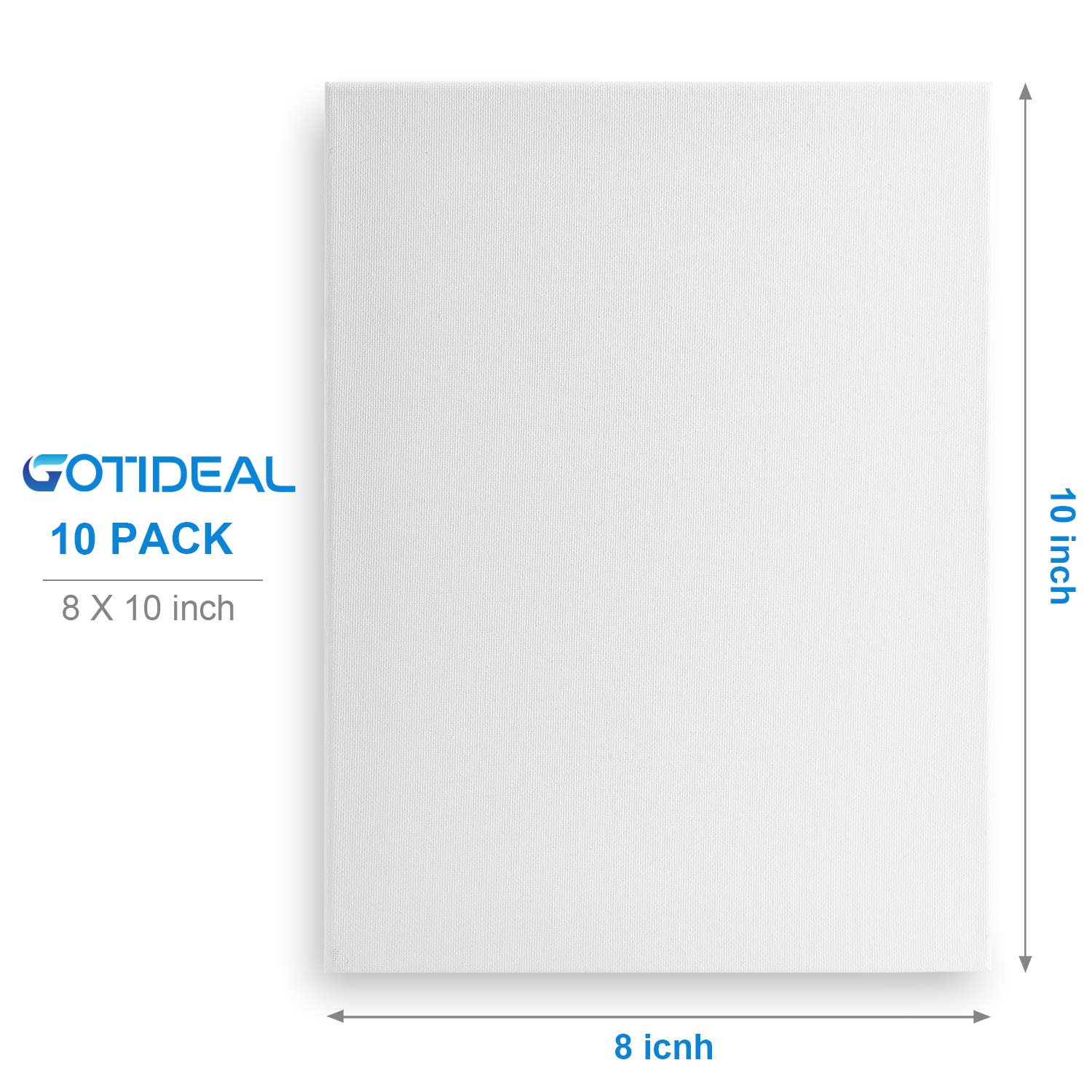 GOTIDEAL Stretched Canvas, 8x10" Inch Set of 10, Primed White - 100% Cotton Artist Canvas Boards for Painting, Acrylic Pouring, Oil Paint Dry & Wet Art Media