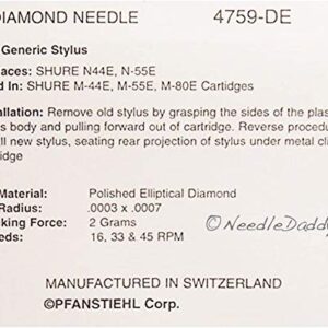 Stylus Needle for SHURE N44E M55E N55E M44 M80E VN2E 4759-DE 759-DE