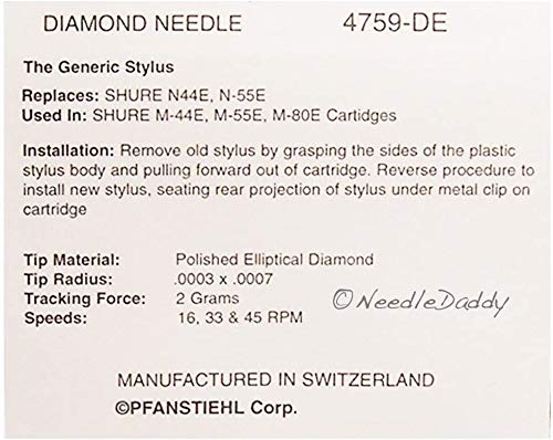 Stylus Needle for SHURE N44E M55E N55E M44 M80E VN2E 4759-DE 759-DE