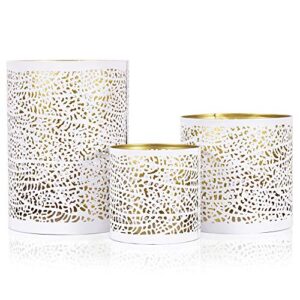 Lazy Gifts Set of 3 White and Gold Metal Decorative Nesting Hurricane Candle Holders. Elegant Style Centerpiece - add Accents to Weddings, Functions and Home décor with These Large Candle Holders