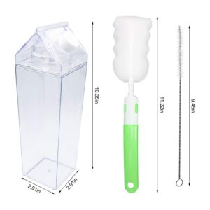 33oz Milk Carton Water Bottle -Clear Square Milk Bottles BPA Free Portable Water Bottle with 2 Silicone Straws & Cleaning Brush and 1 Bottle Brush for Outdoor Sports Travel Camping Activities (1000ml)