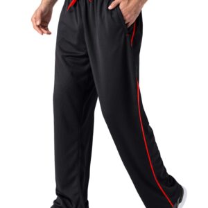 MAGNIVIT Sport Pants for Men Loose fit Warm Up Baggy Sweatpants with Zipper Pockets Black/Red