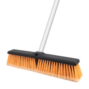 floatant 18" push broom heavy duty large outdoor sweeping broom wide industrial scrub brush with stiff bristles long handle commercial for concrete floor shop, garage, warehouse, street, driveway