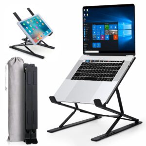 homelux theory foldable laptop stand for desk adjustable height, portable aluminum laptop holder for travel, macbook and devices 15.6" up (black)