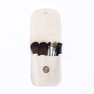 Natural Bamboo Makeup Brushes 6pcs Mini Cosmetic Makeup Brushes Set With Travel Bag Case Powder Blush Eye Shadows Eyebrow Make Up Brushes Kit(Beige)