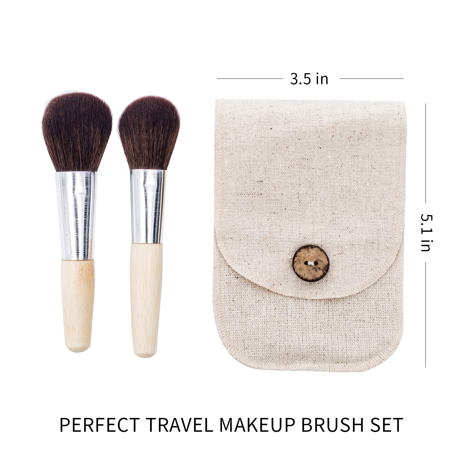 Natural Bamboo Makeup Brushes 6pcs Mini Cosmetic Makeup Brushes Set With Travel Bag Case Powder Blush Eye Shadows Eyebrow Make Up Brushes Kit(Beige)