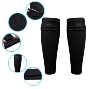 Cosmos 2 Pairs Shin Guard Sleeves Soccer Guard Sleeves for Soccer Sports, Black Color, with 1 Pc Marble Pattern Storage Bag