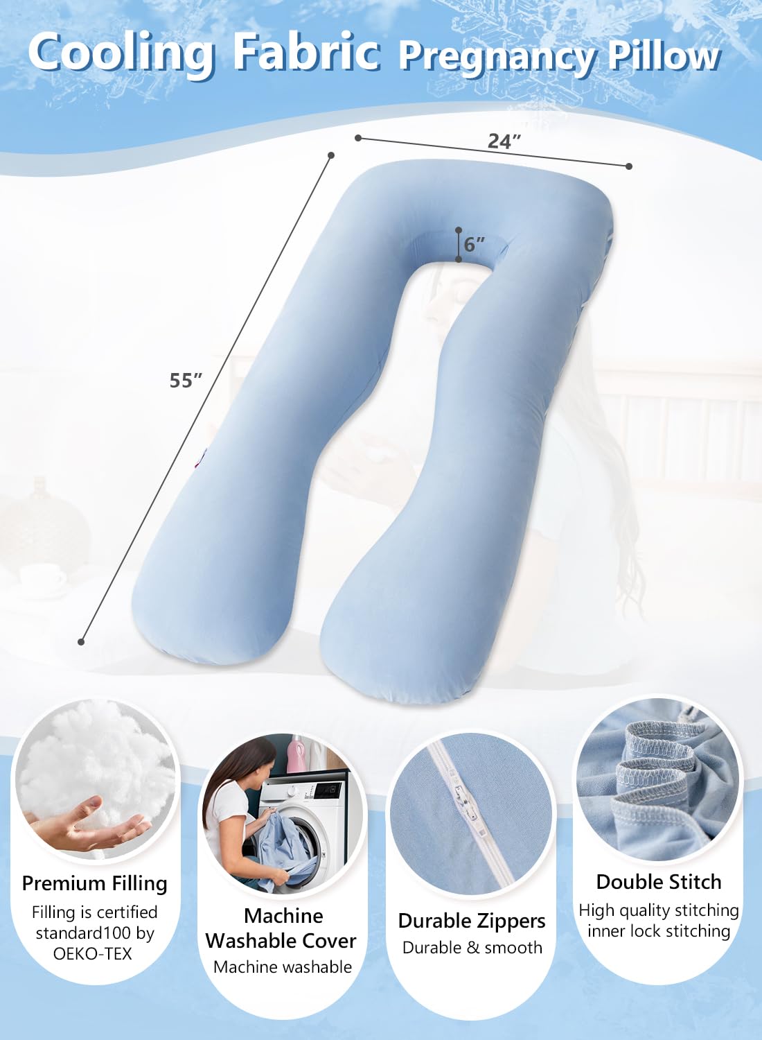 Meiz Pregnancy Pillow, U Shaped Body Maternity Pillow with Velvet Cover, Adjustable Belt and Detachable Extension, for Full Body Support for Pregnant Women (Grey)