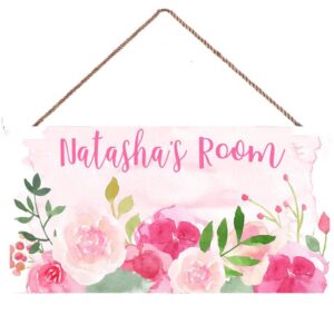 personalized name's pink flower garden door sign bedroom nursery wall art décor gift