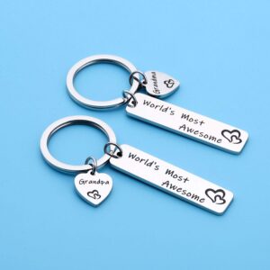 WSNANG Grandparent Gift World's Most Awesome Grandma/Grandpa Keychain Set Thank You Gift for Grandma Grandpa (Grandparent Set KC)