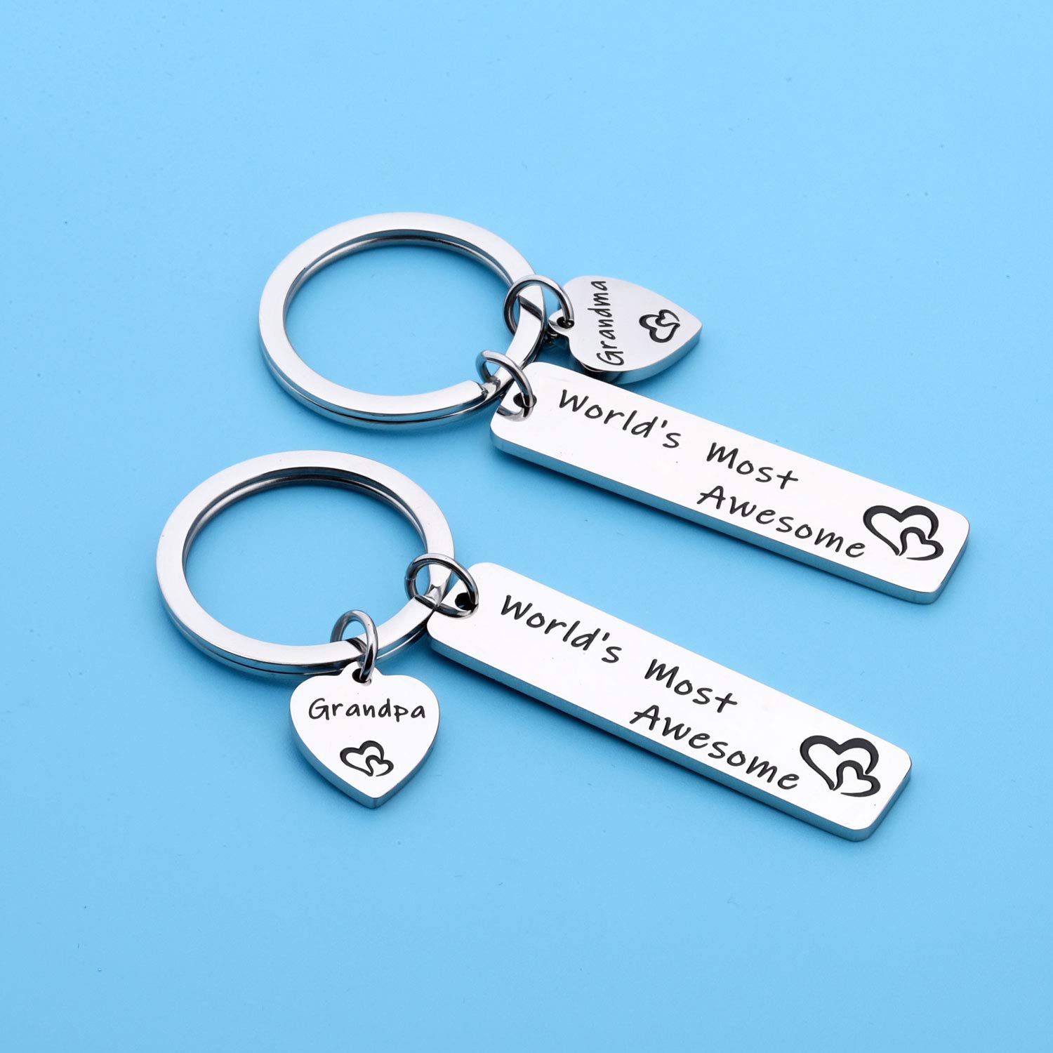 WSNANG Grandparent Gift World's Most Awesome Grandma/Grandpa Keychain Set Thank You Gift for Grandma Grandpa (Grandparent Set KC)