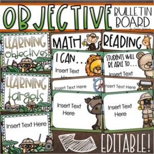 learning objectives bulletin board display jungle safari theme editable